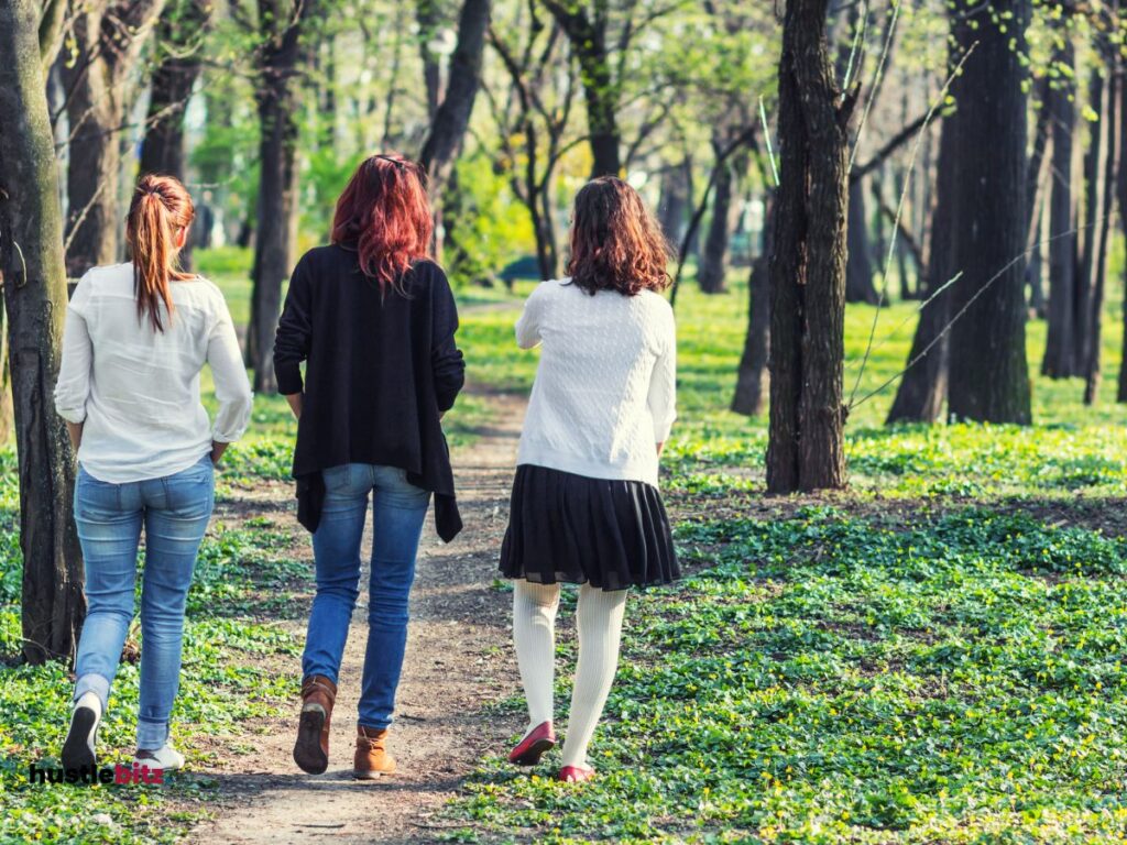 three women walking in the nature