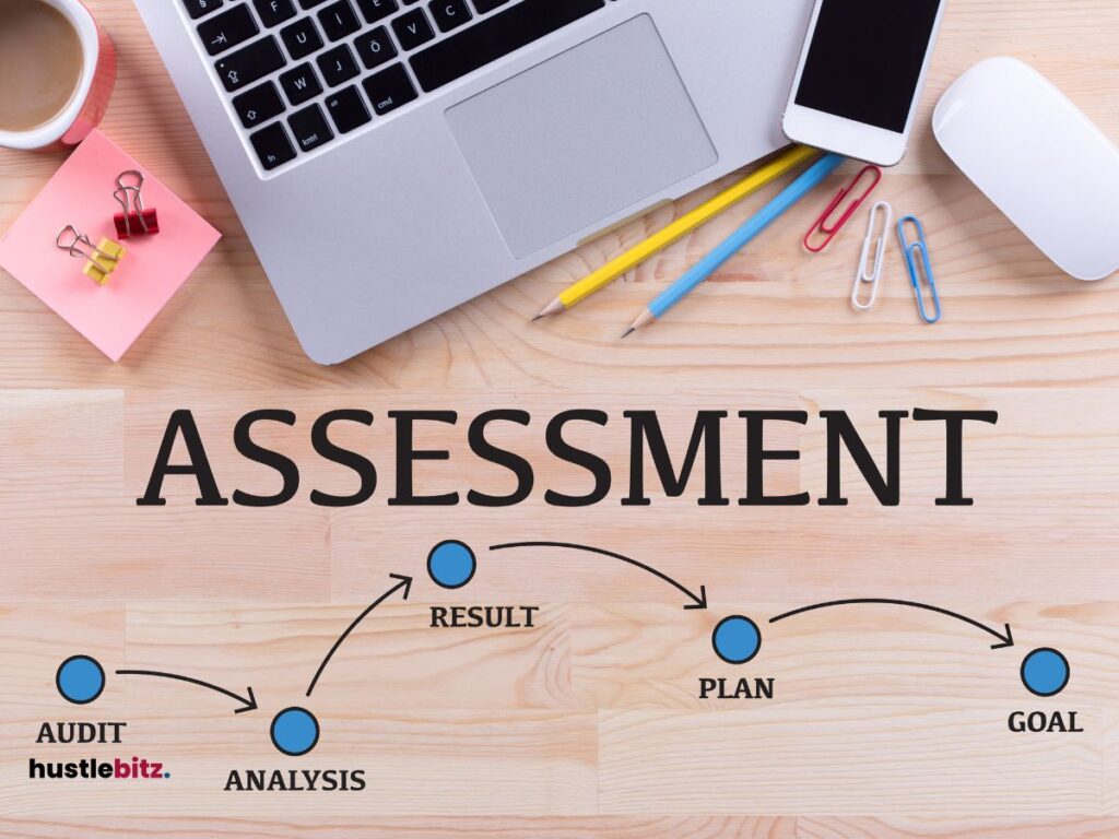 A  assessment structure in the table with laptop and pencil