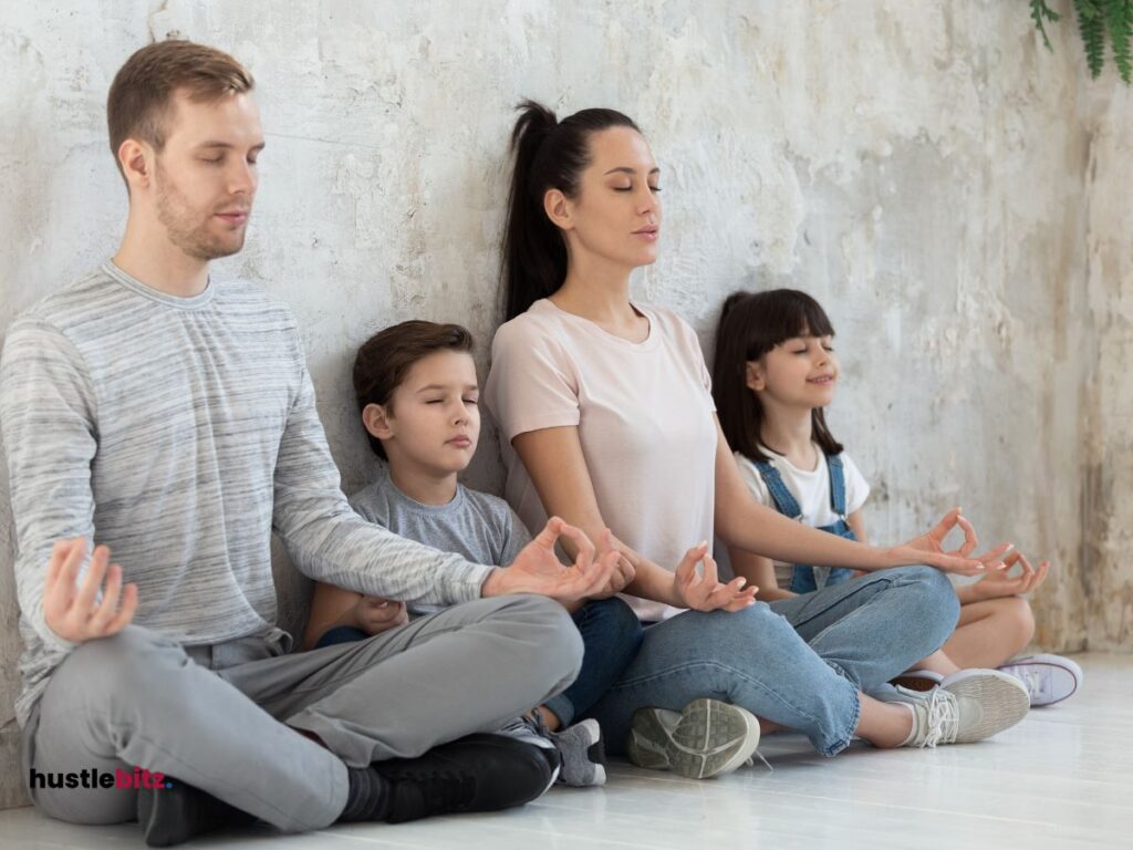 A family doing meditation