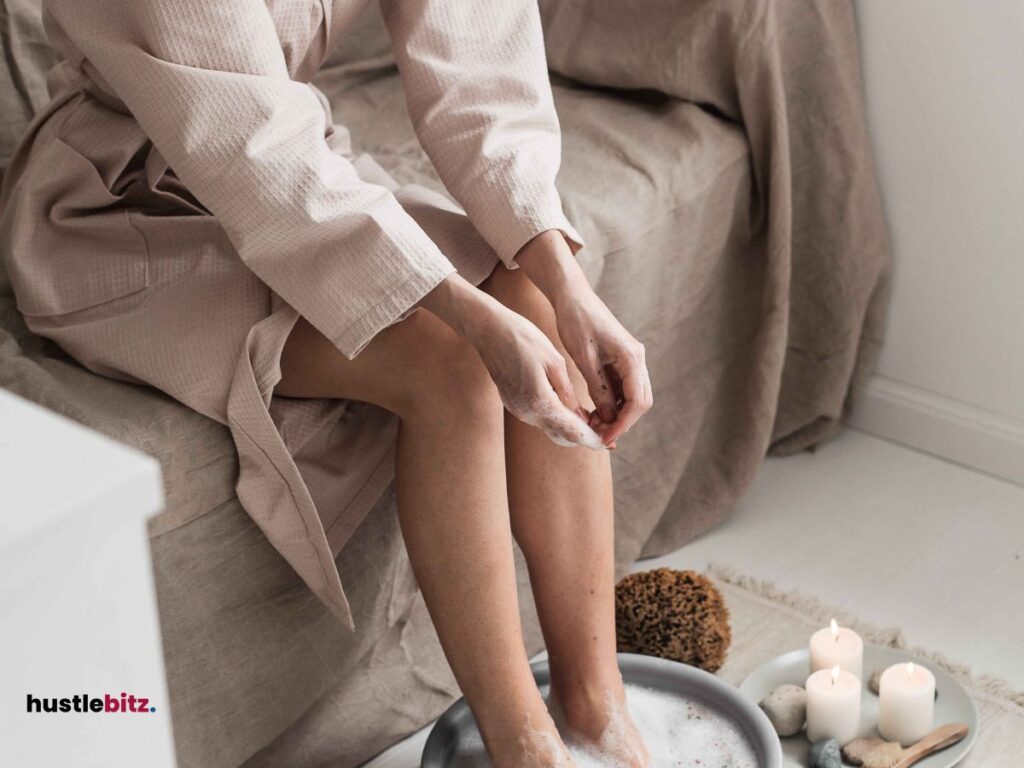 A woman having a spa treatment on her feet inside the room