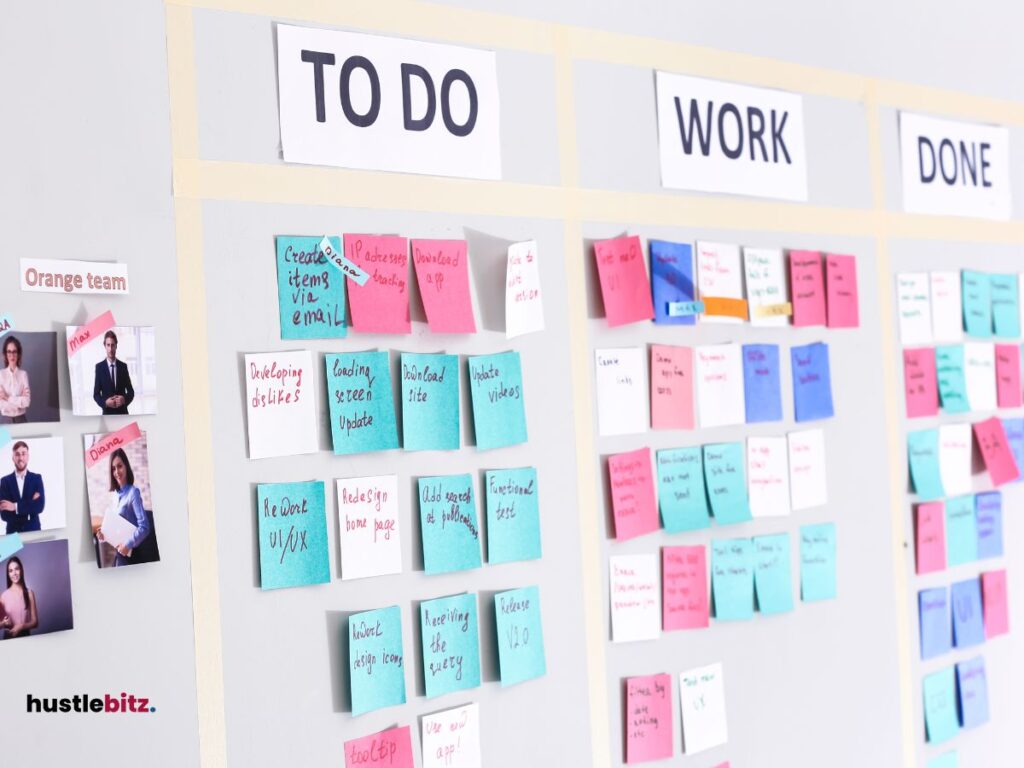 A board with a sticky notes and word