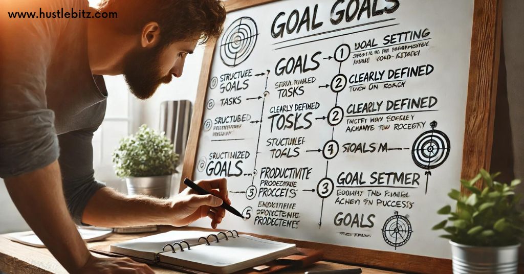 A man writing a t the white board about "GOAL"