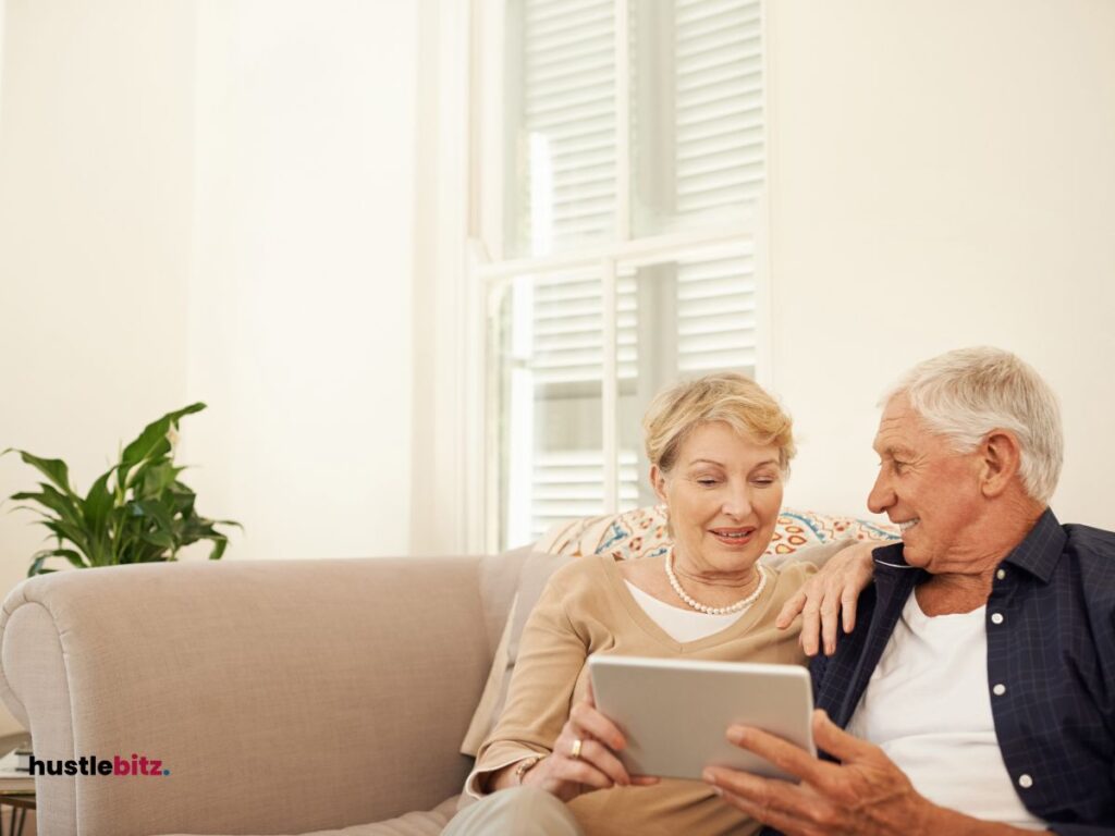 A man and woman talking to each other and smiles