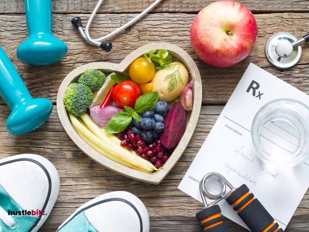 a picture of a fruits, vegetables and a shoes