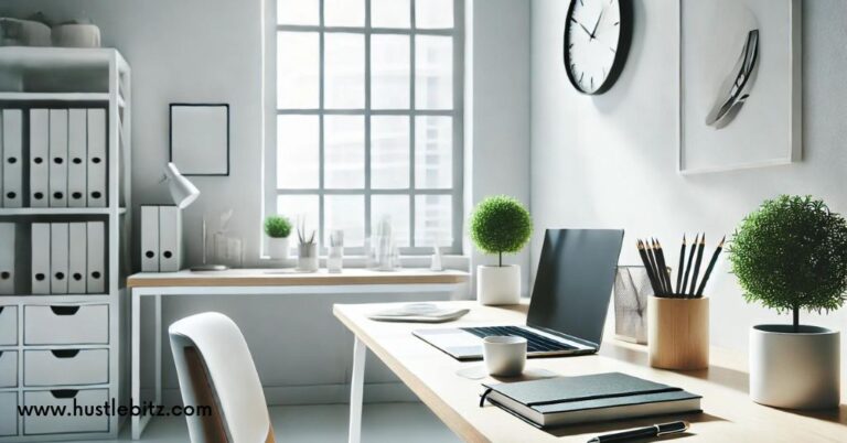 A picture of a office and a laptop on the table