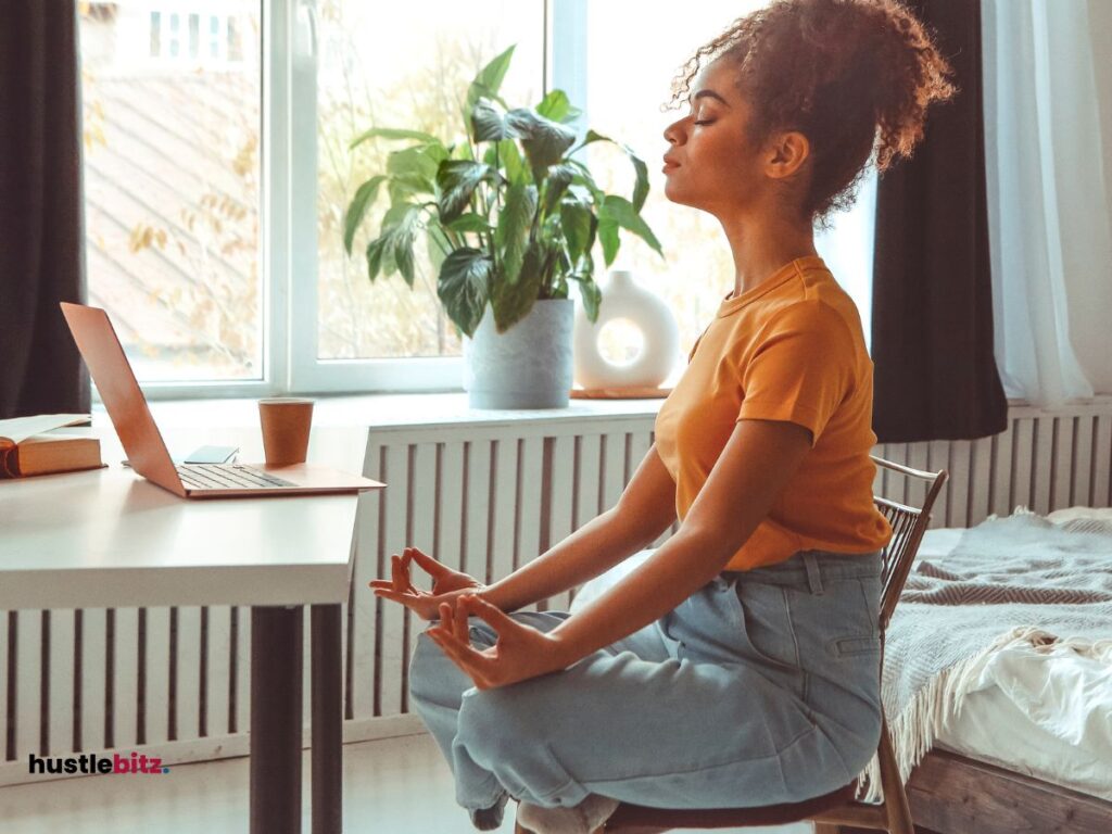 Woman doing meditation inside the house