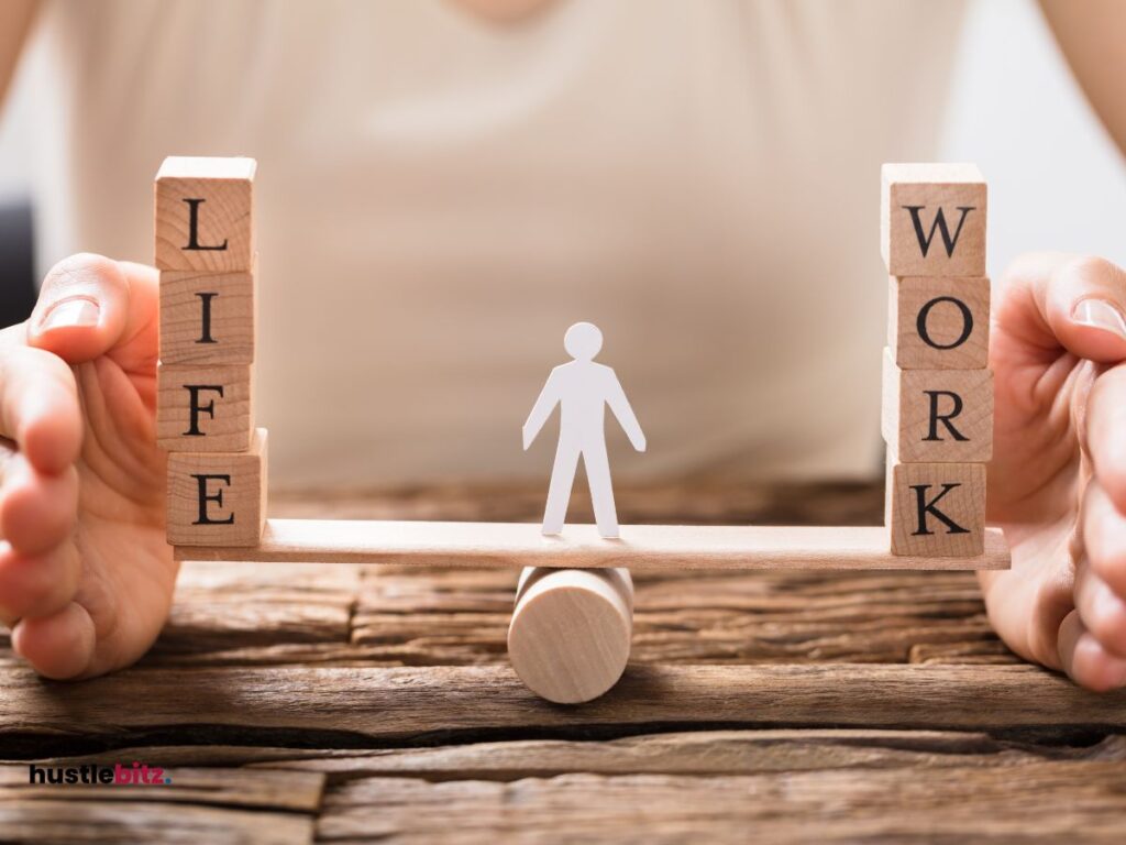 A man paper standing in the center of a stick balance about work and life