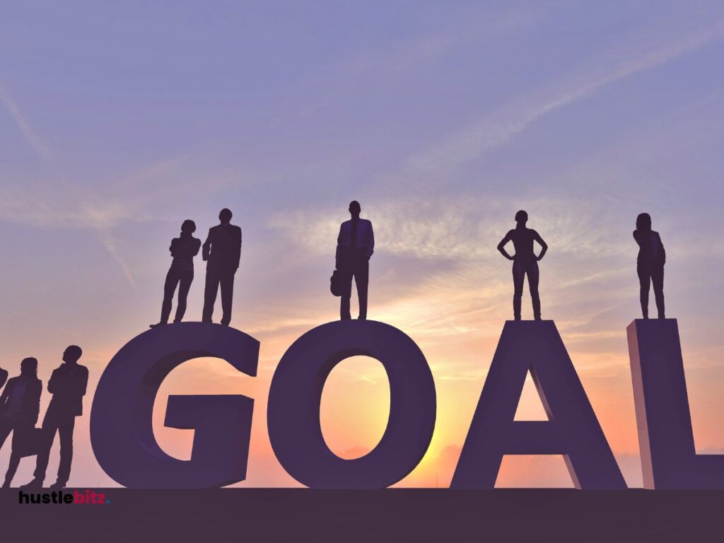 A picture of people standing above the word "Goal"