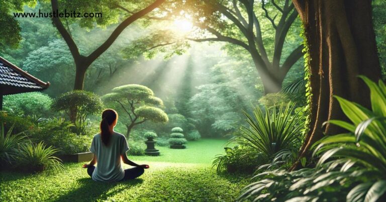 A woman doing meditation in front of the nature