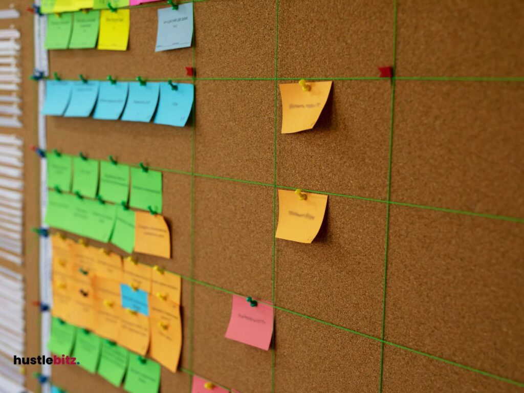 bulletin board with sticky notes 