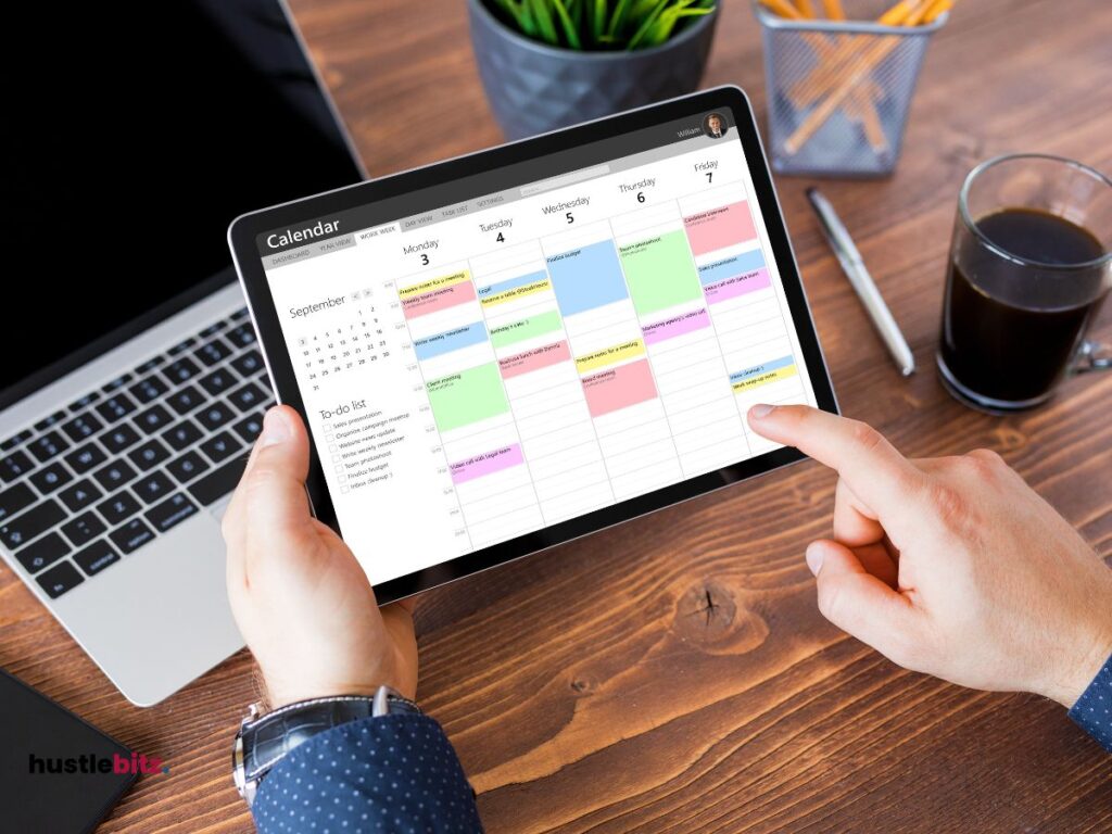 a tablet with calendar planner