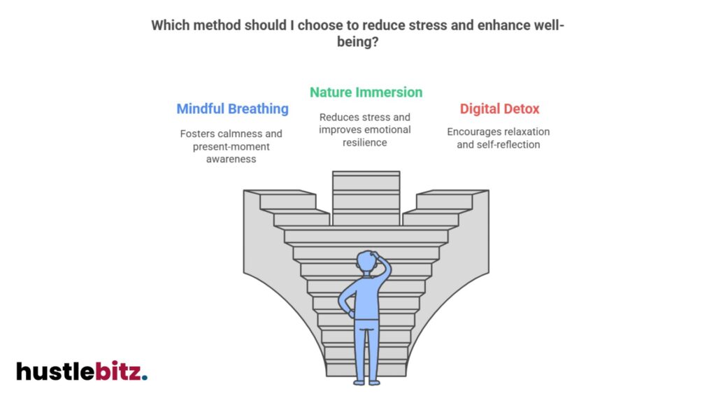 An illustration of a man choosing between the three way stairs.