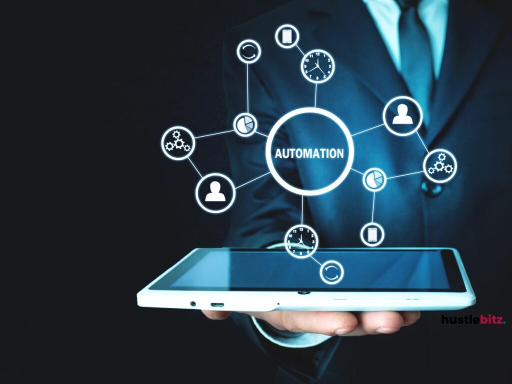 A person holding a tablet with different icon of automation