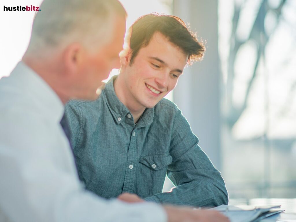 A mentor offering guidance to a mentee.