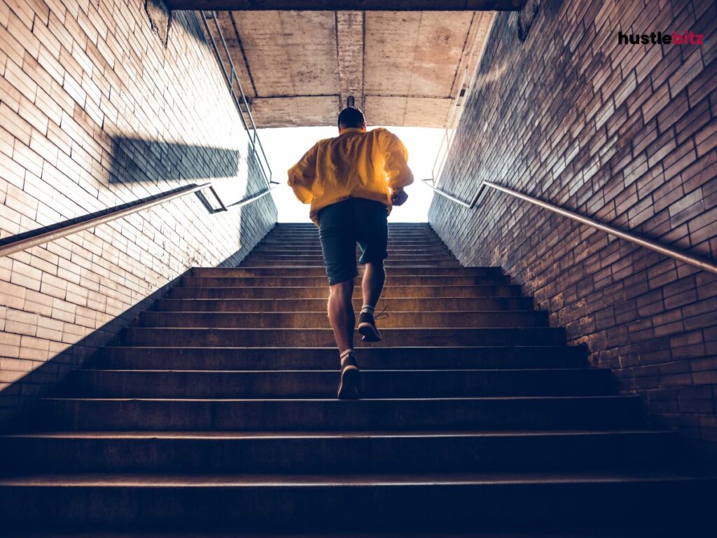 A man jogging at the stairs