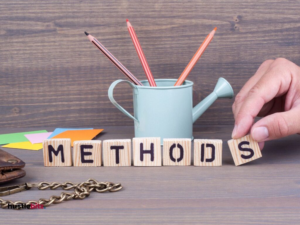 A word "methods" and a hand holding the letter S