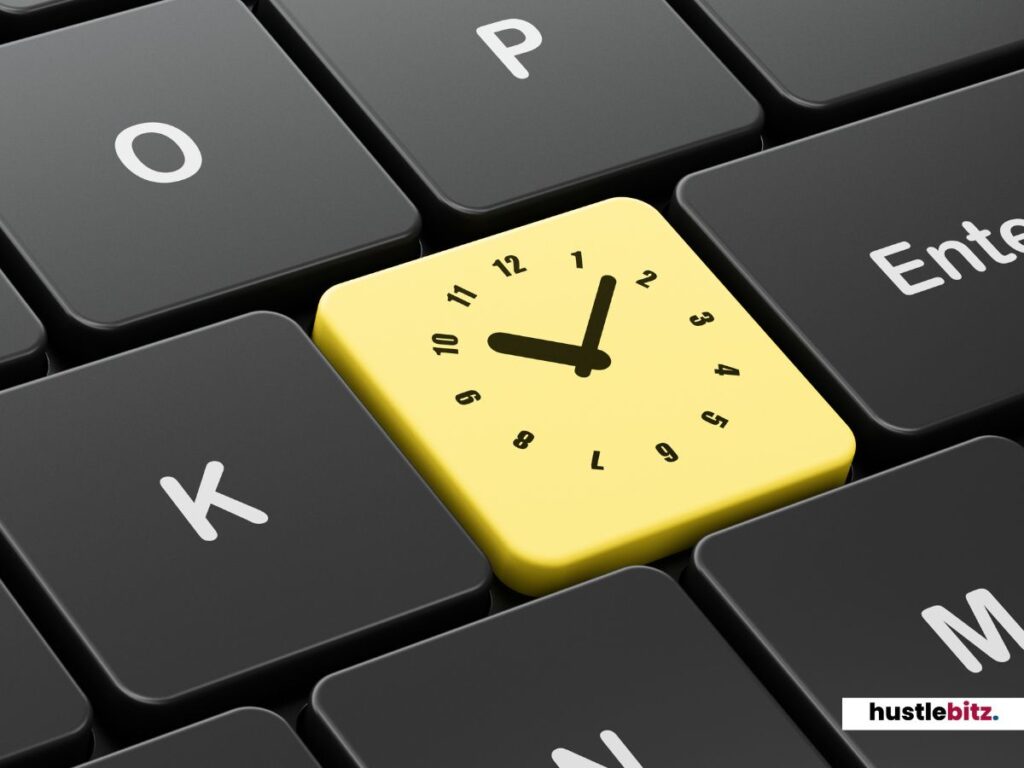 A yellow keyboard key with a clock icon, representing fits in the keyboard.