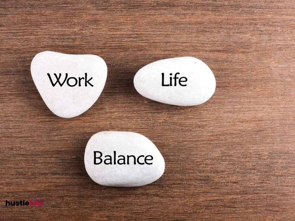 A stone with a word "work balance life"