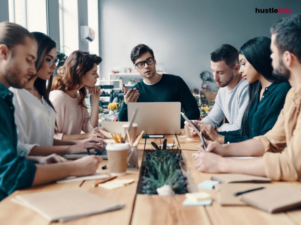 group of people sitting and talking