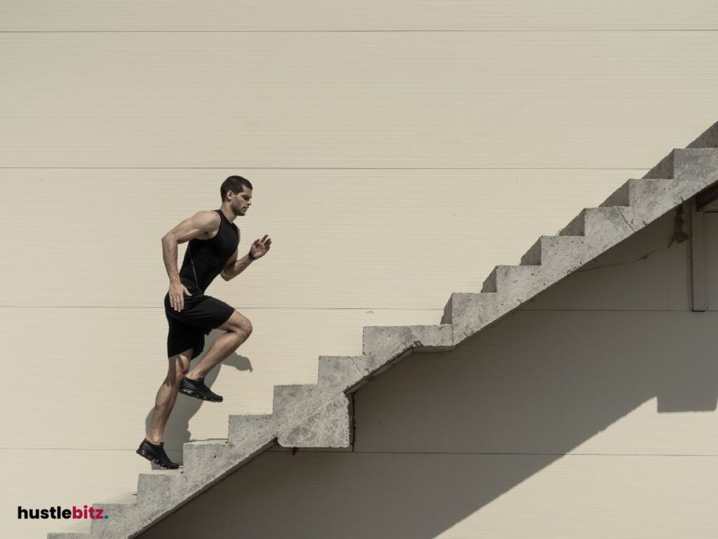 A man climbing the stairs