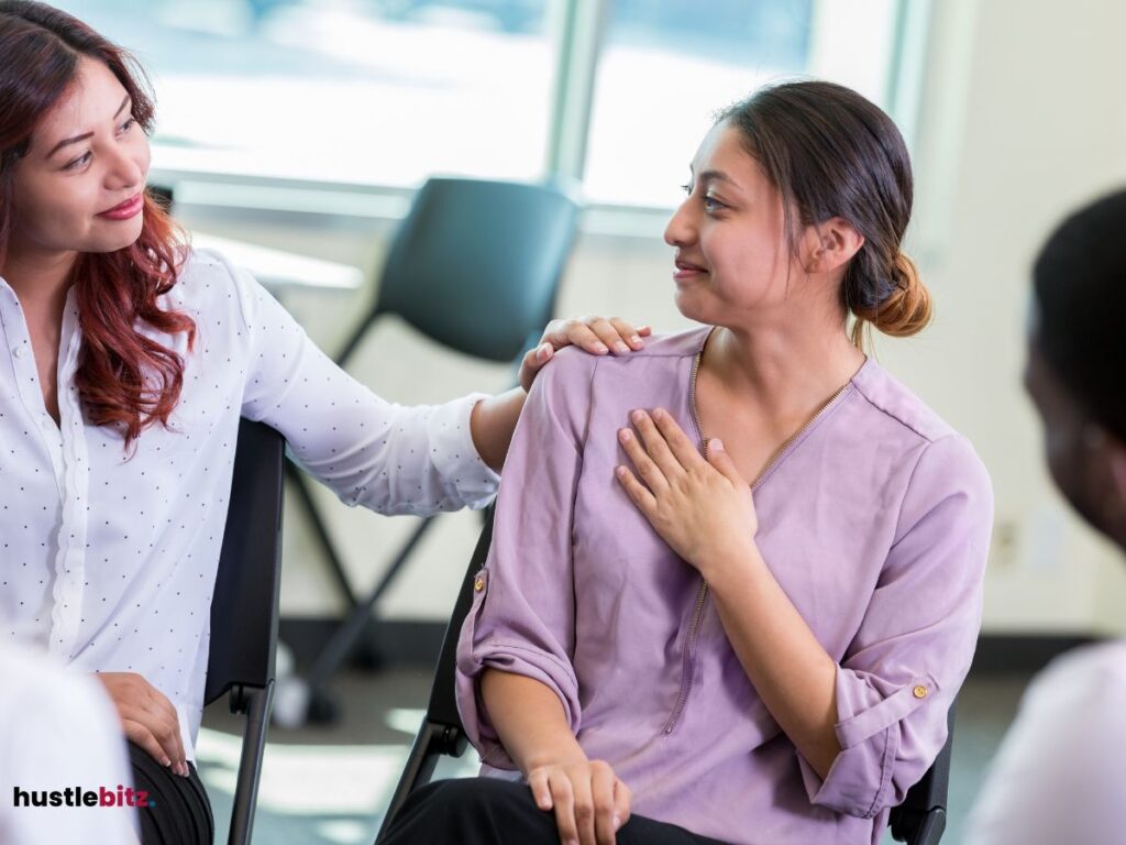 two women looking each other