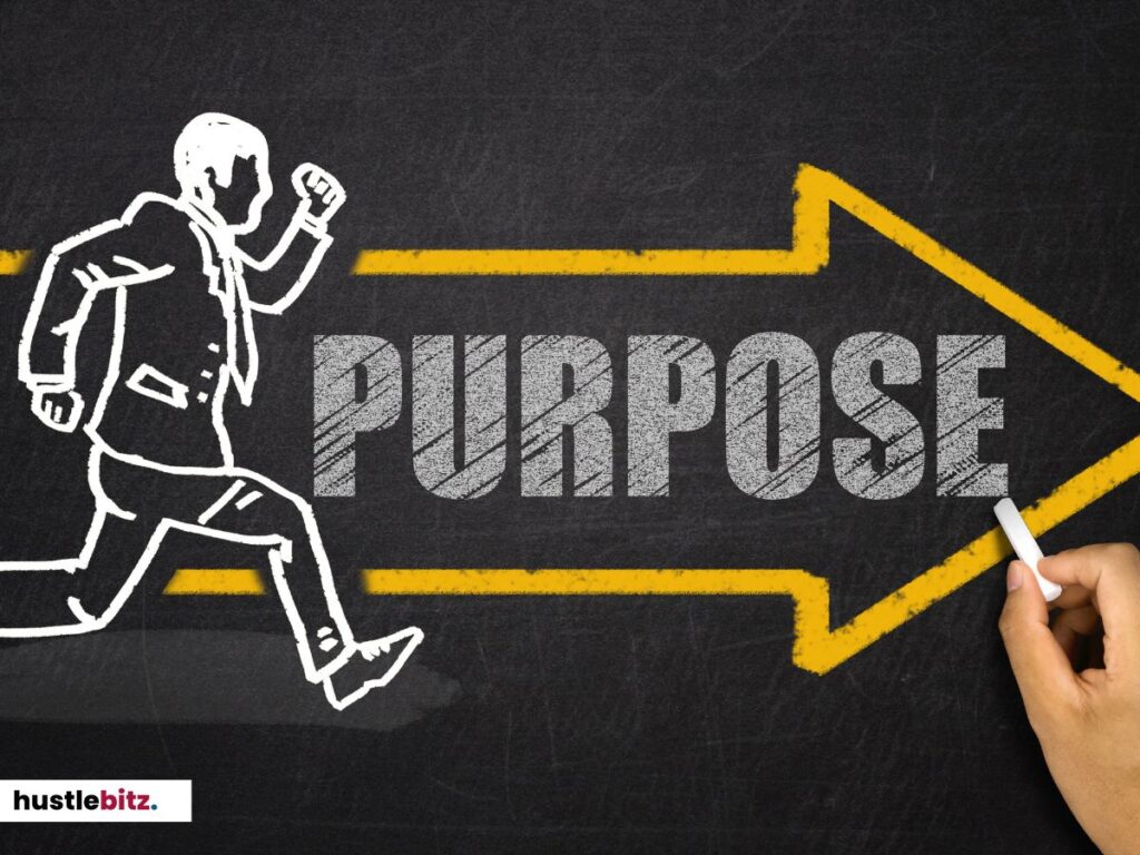 A chalk drawing of a person running towards an arrow labeled "Purpose."