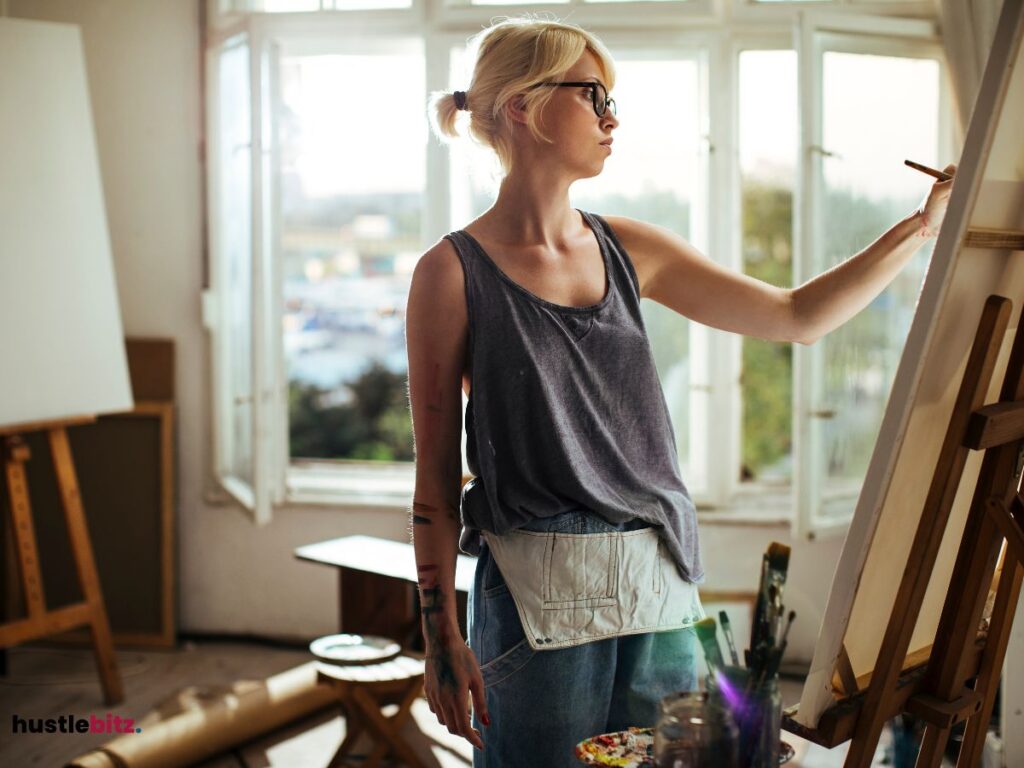 A woman doing painting