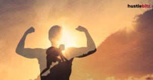 A man climbing the rock mountain with a posture of resilience