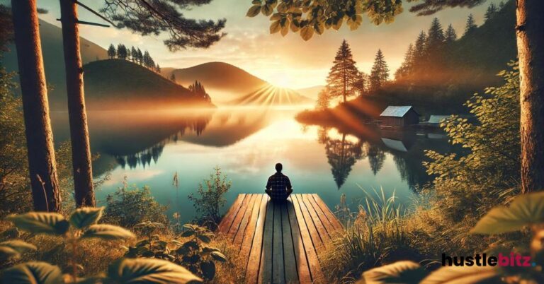 A man doing meditation beside the lake