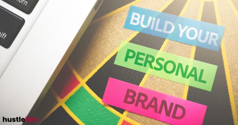 Laptop with colored tabs says "BUILD YOUR PERSONAL BRAND".