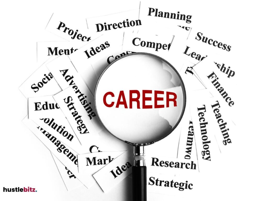 A magnifying glass with a word career