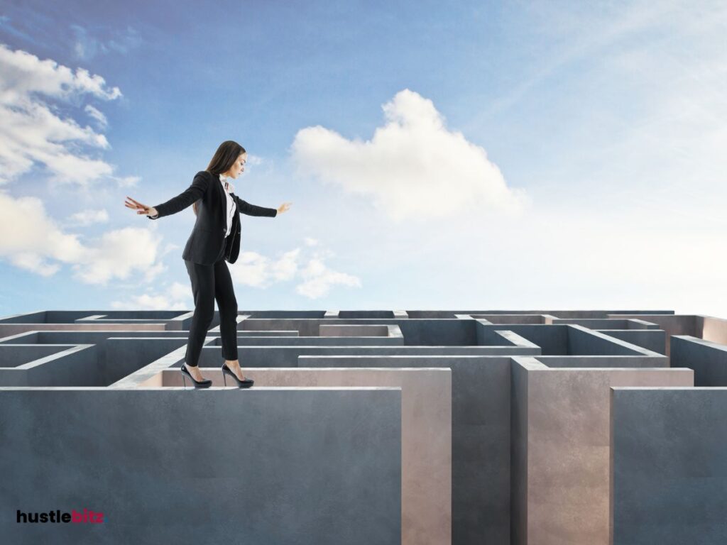 A woman walking in the concrete maze