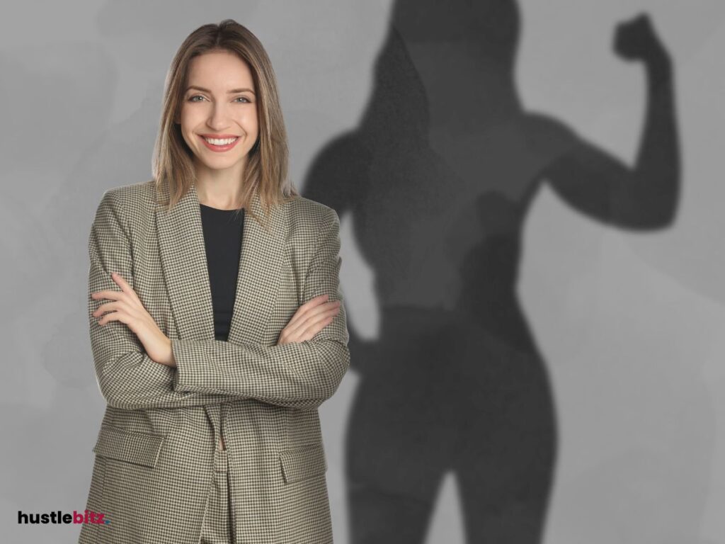 A woman smiles and a woman shadow