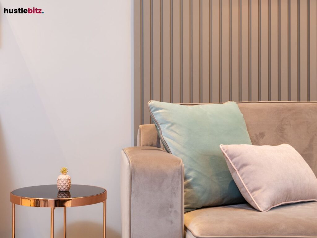 A sofa with soft pillows, creating a comfortable and inviting corner.