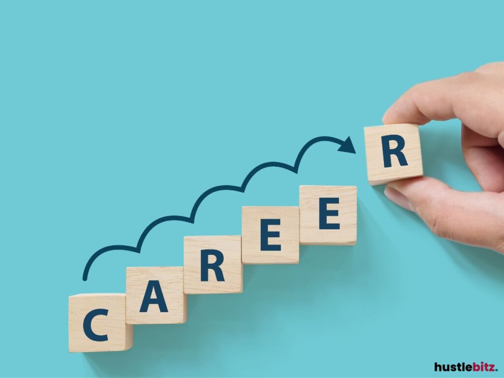 Wooden blocks being stacked to form the word "CAREER."