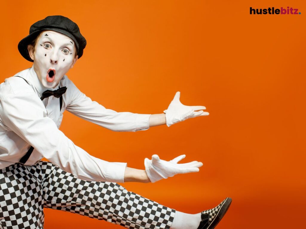 A mime with a surprised expression.