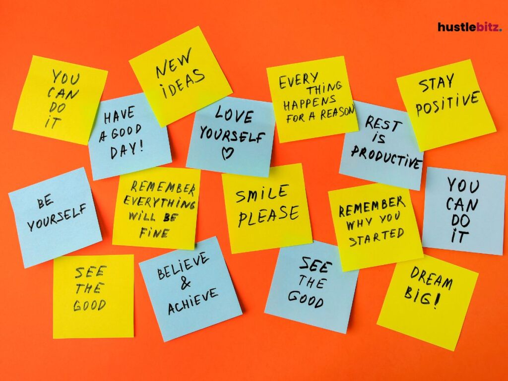 sticky notes with different affirmations words