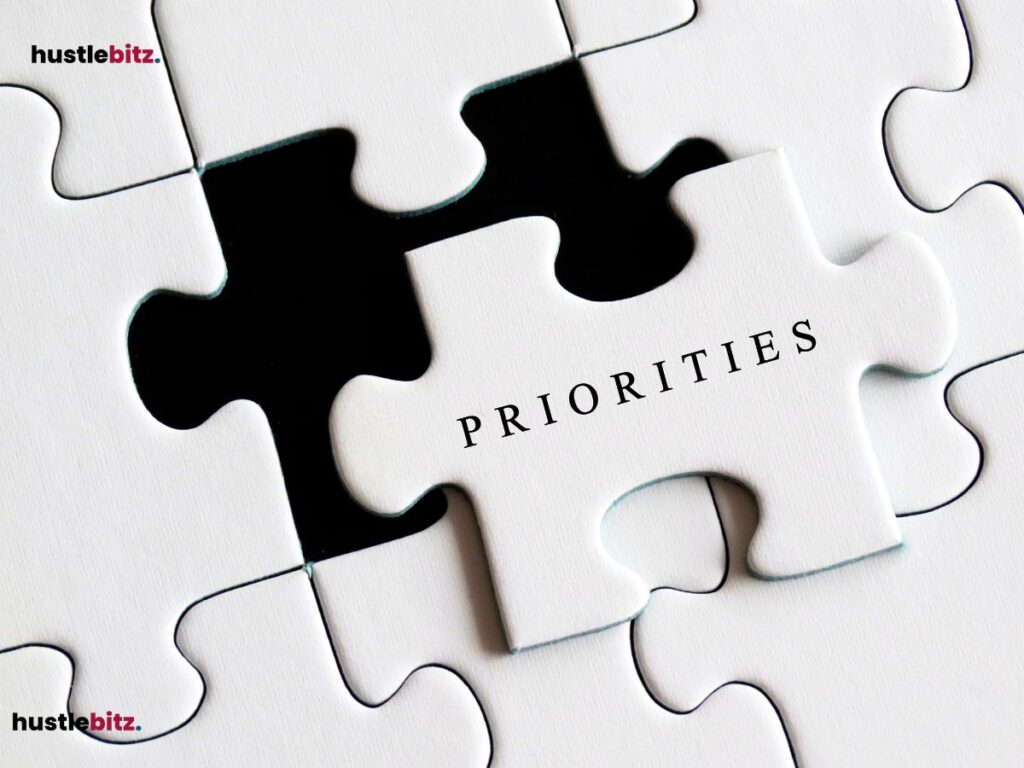 A puzzle piece with a written word " priorities".