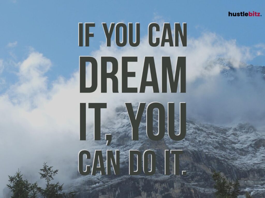 A motivational quotes about dream and a mountain background