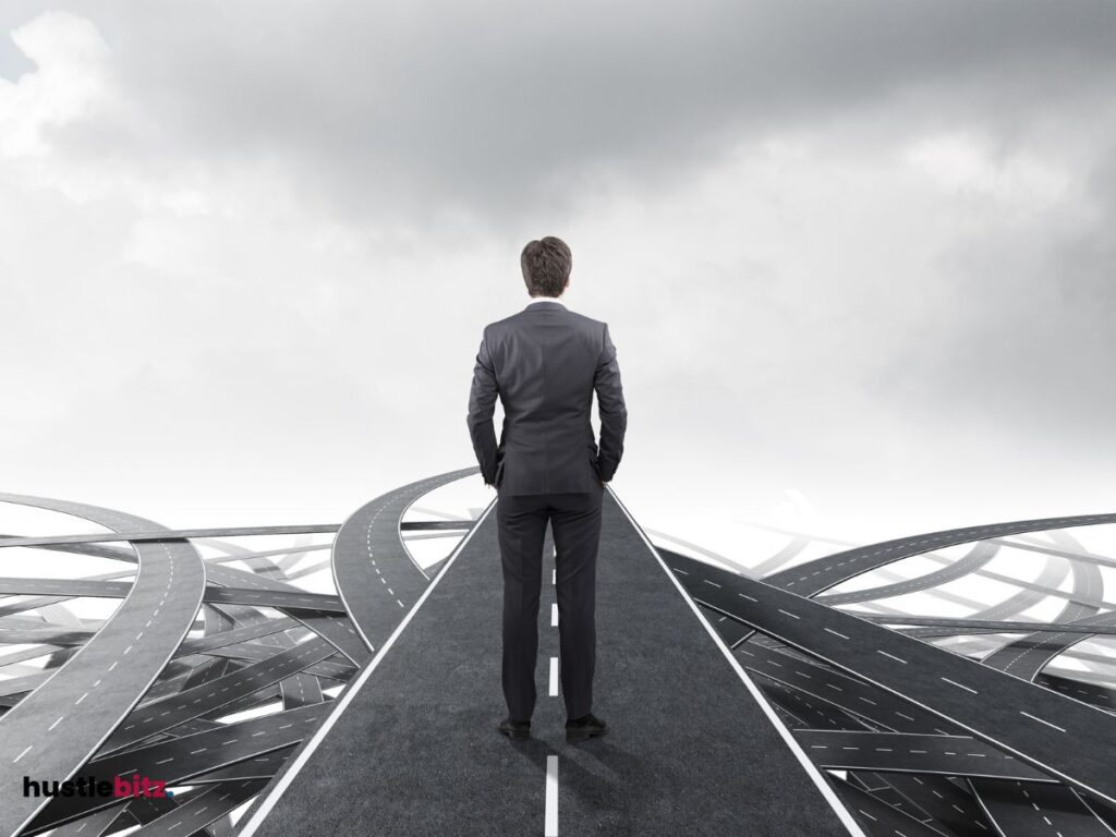 A man facing different roads