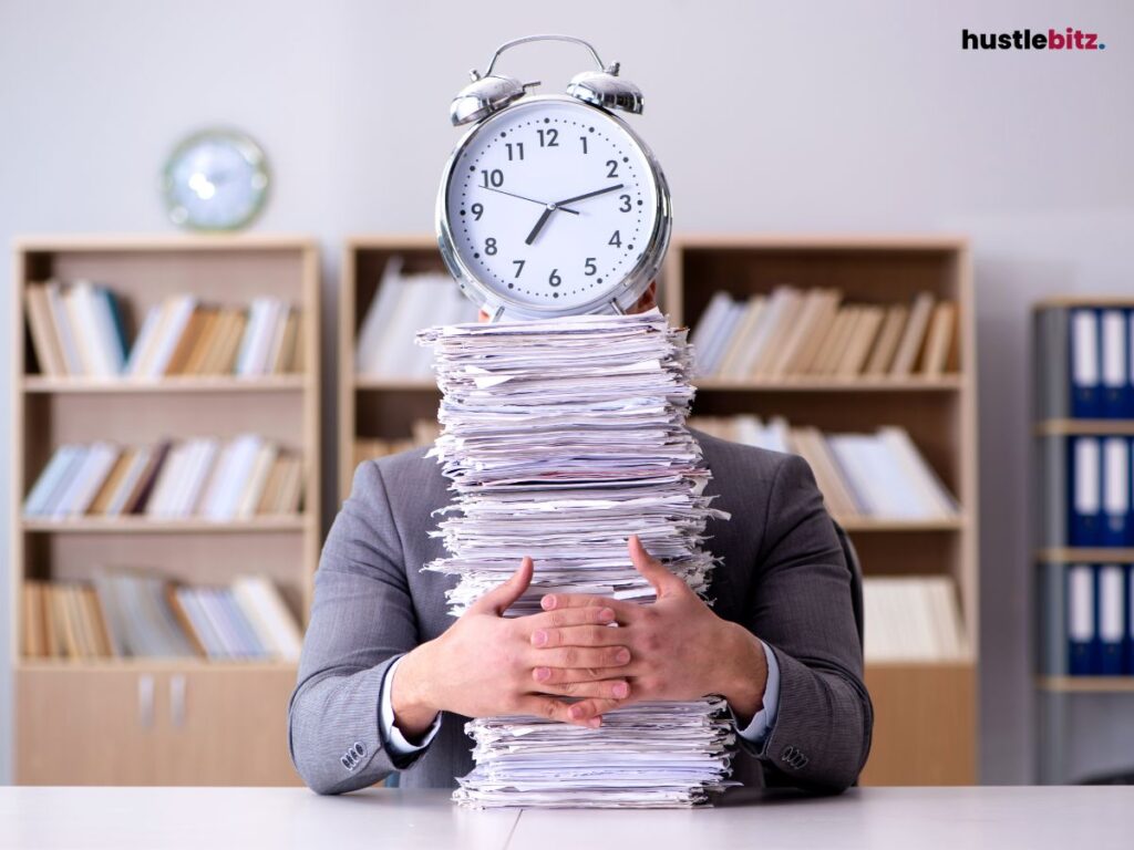 A man holding a paper and a clock 