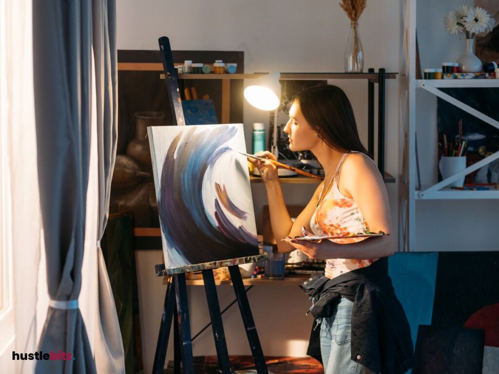 A woman doing painting