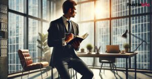 A man sitting on the table and looking at the window