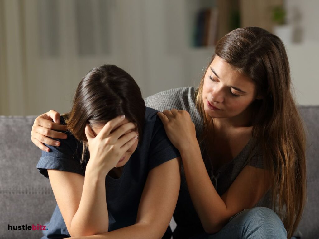 A comforting moment between two women, symbolizing empathy and emotional support.
