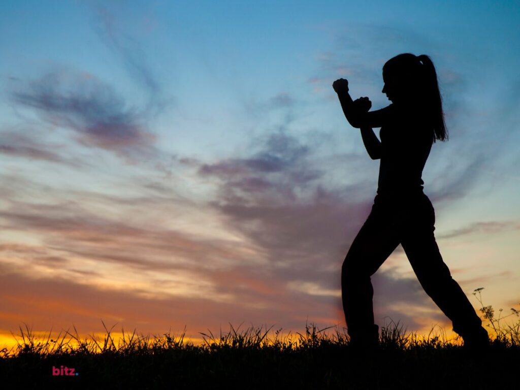 A woman and a clouds background
