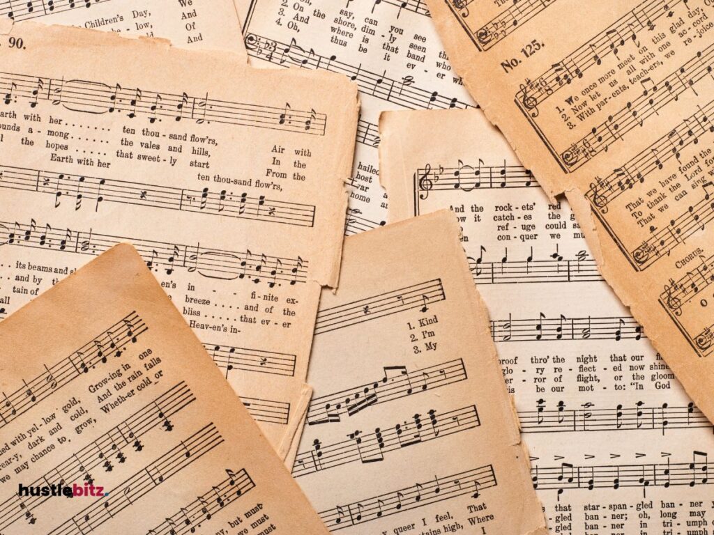 Musical notes and papers