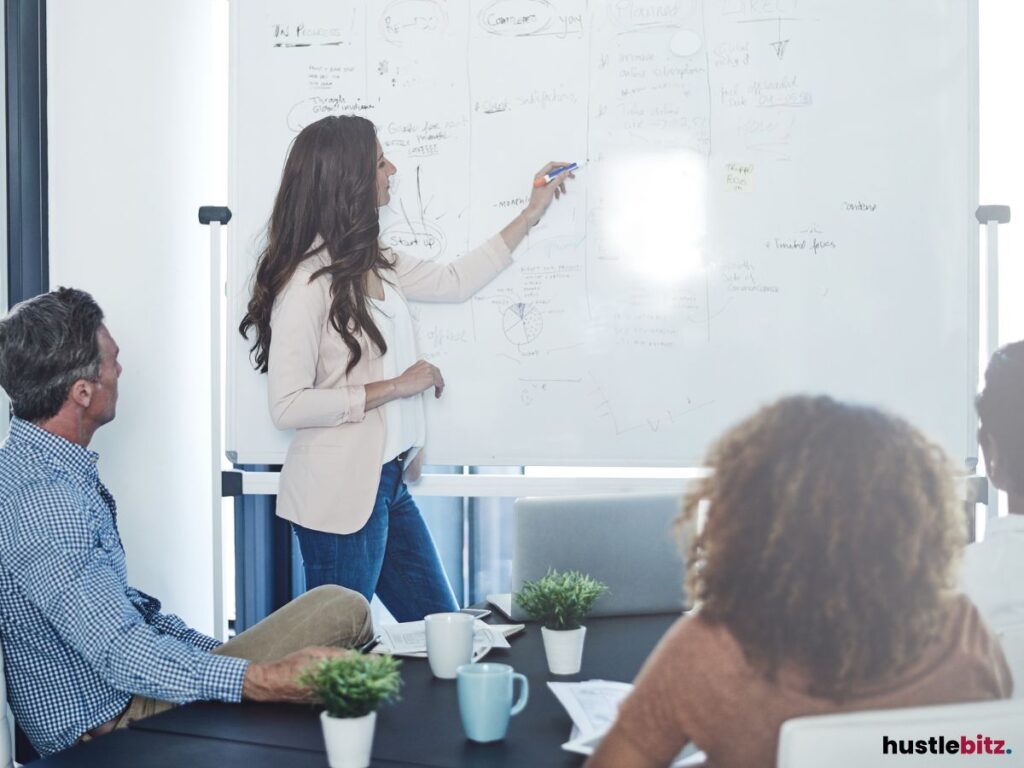 A professional leading a team discussion.
