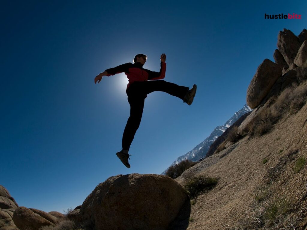 A an jumping from the rock