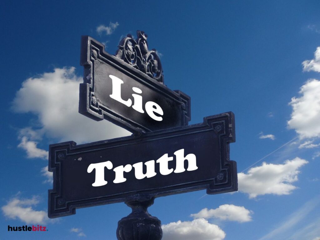A crossroads sign with "Lie" and "Truth," 