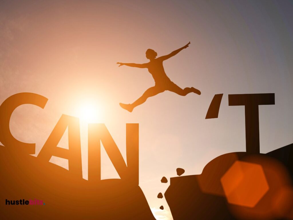 A woman jump to the word "can't to can"